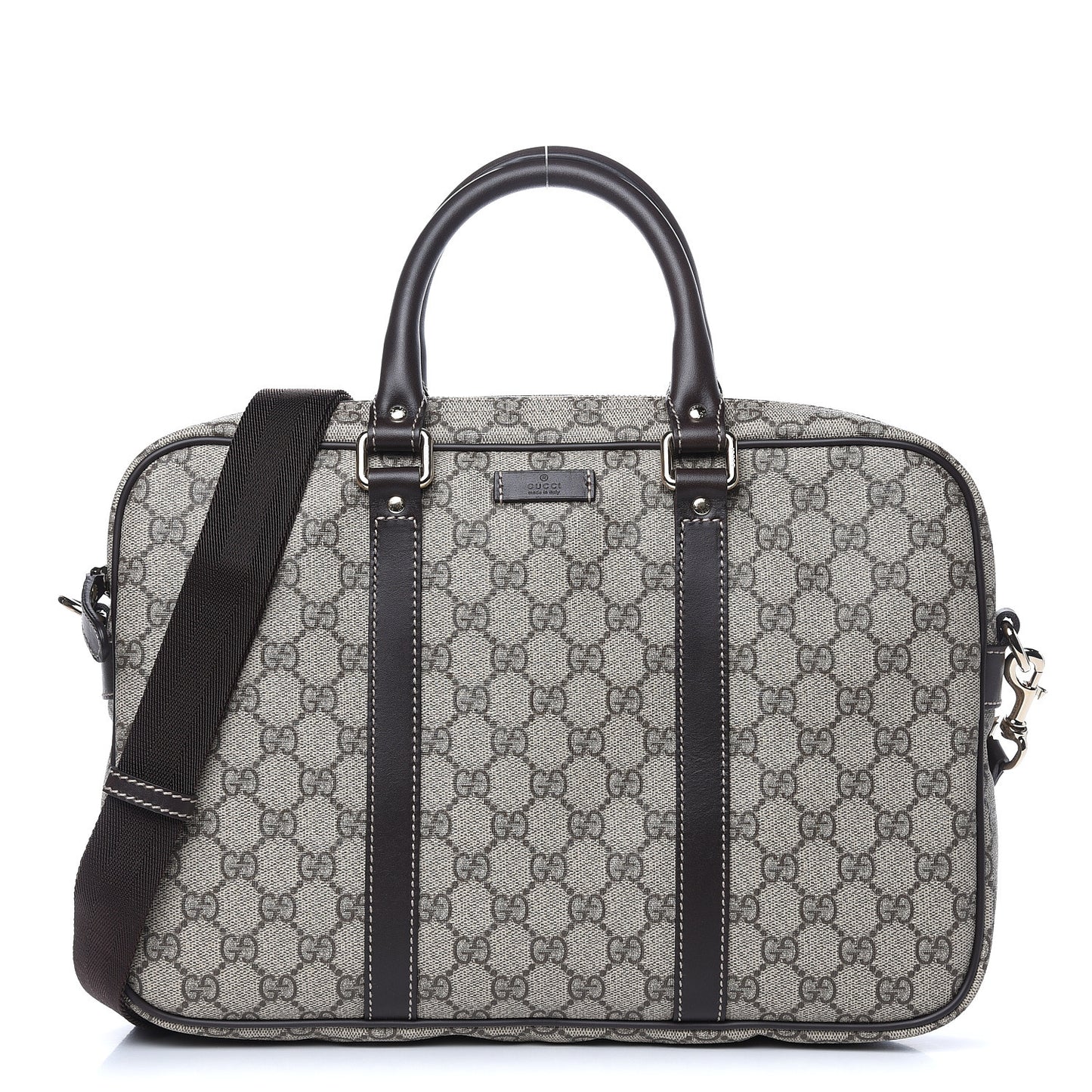 GG Supreme Monogram Briefcase Dark Brown