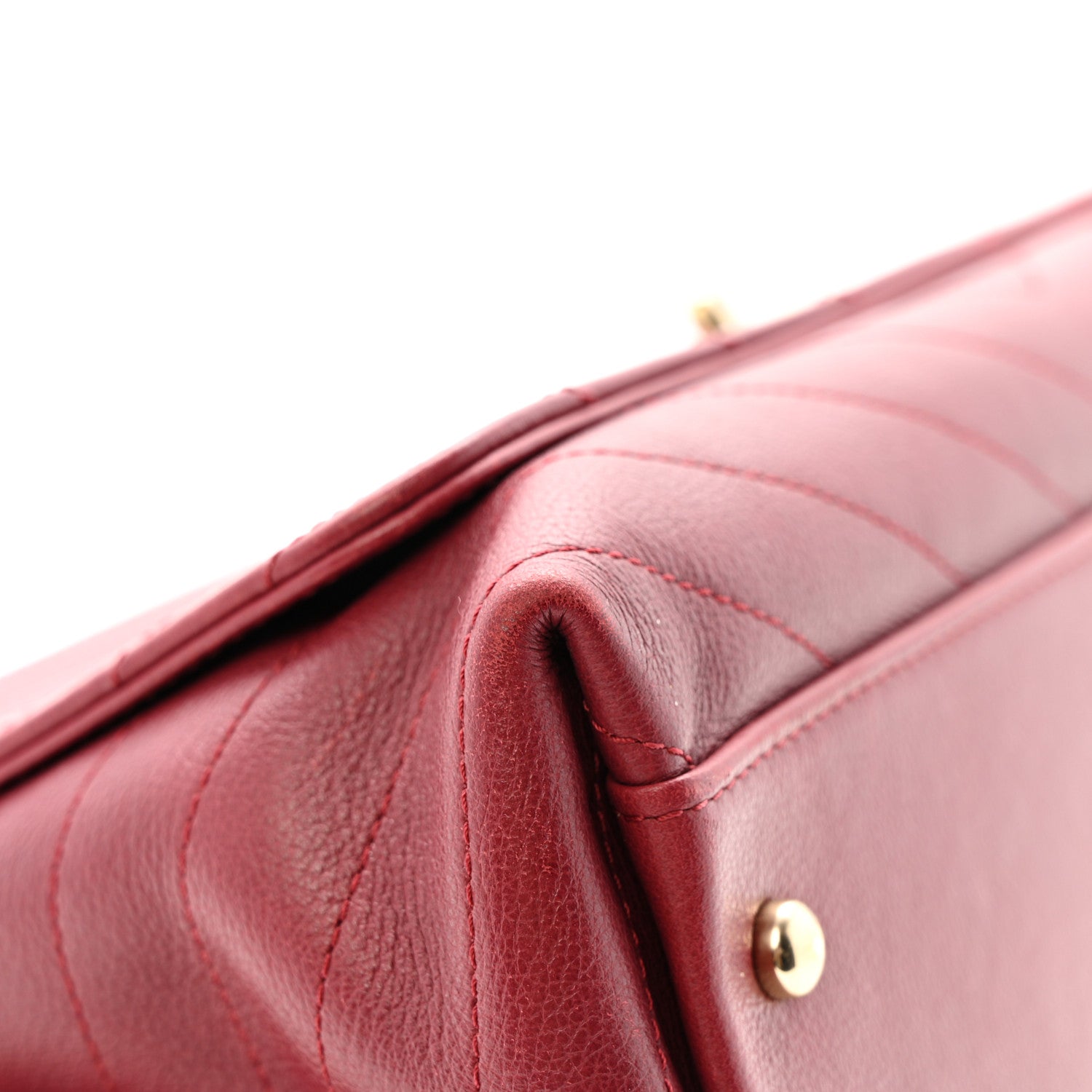 Chanel Grained Calfskin Stitched Chevron Medium Chic Top Handle Flap Red 12 of 15