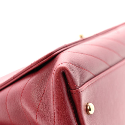 Chanel Grained Calfskin Stitched Chevron Medium Chic Top Handle Flap Red 12 of 15