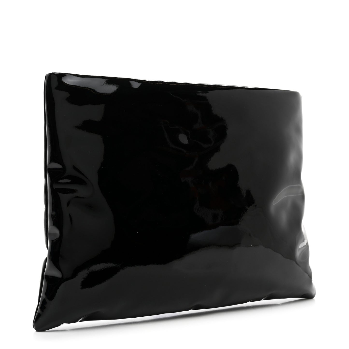 Patent Calfskin Large Puffy Pouch Black
