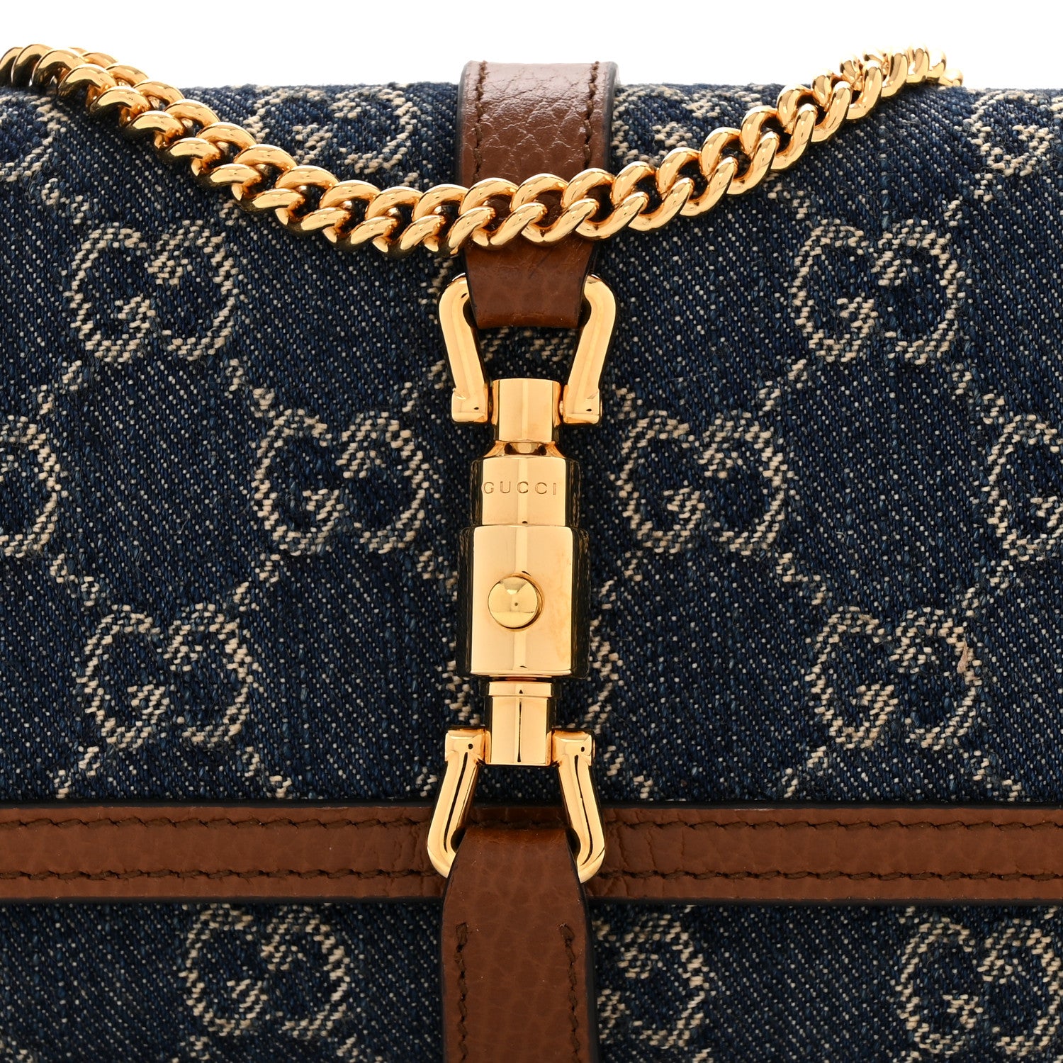Gucci New Denim GG Monogram Jackie 1961 Chain Wallet Blue Tea Cuir 9 of 11