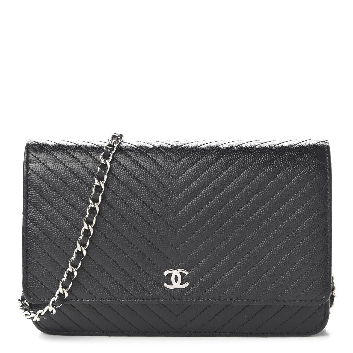 Chanel Caviar Chevron Quilted Wallet On Chain WOC Black 1 of 11