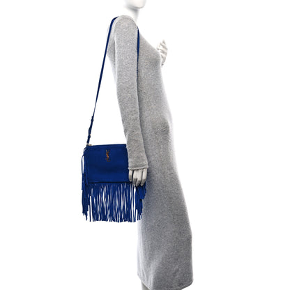 Saint Laurent Suede Calfskin Small Fringe Crossbody Bag Blue 3 of 12