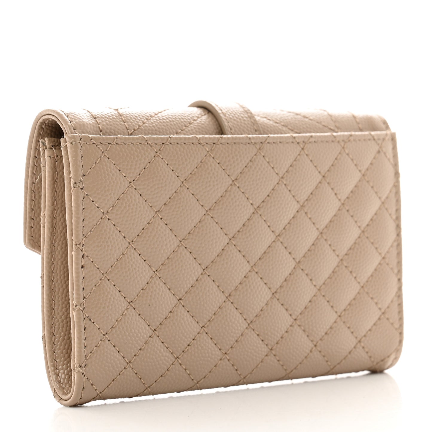Grain De Poudre Textured Mixed Matelasse Triquilt Small Monogram Envelope Wallet Dark Beige