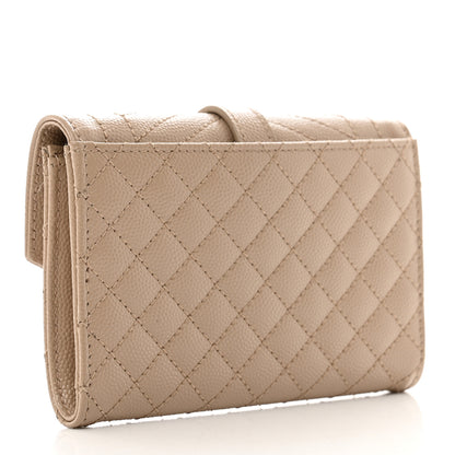 Saint Laurent Grain De Poudre Textured Mixed Matelasse Triquilt Small Monogram Envelope Wallet Dark Beige 3 of 8