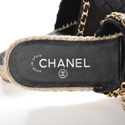 Chanel Lambskin Grosgrain Quilted CC Chain Espadrille Mules 39 Black 6 of 9
