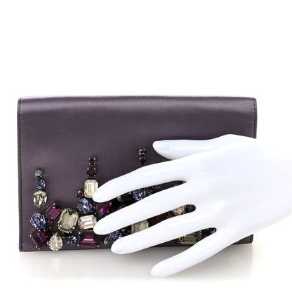 Prada Satin Raso Crystal Embellished Clutch Mirtillo 2 of 10