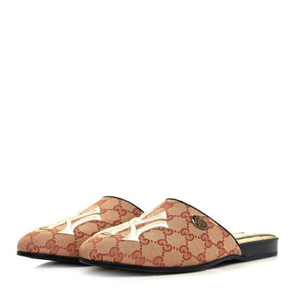 Gucci X MLB Monogram NY Yankees Embroidered Womens GG Slippers 38.5 Beige Ruggine 3 of 8
