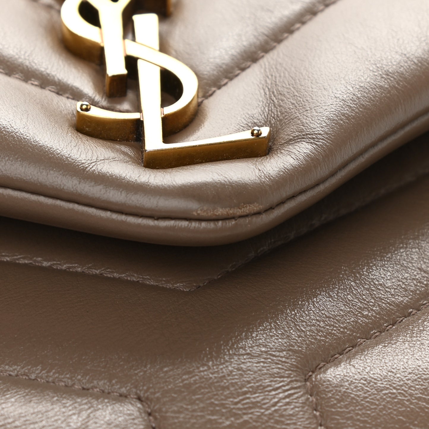 Calfskin Y Quilted Monogram Small Loulou Chain Satchel Taupe