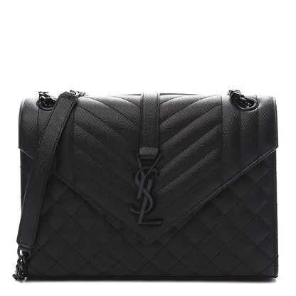 Saint Laurent Grain De Poudre Textured Mixed Matelasse Triquilt Medium Monogram Satchel Black 1 of 15