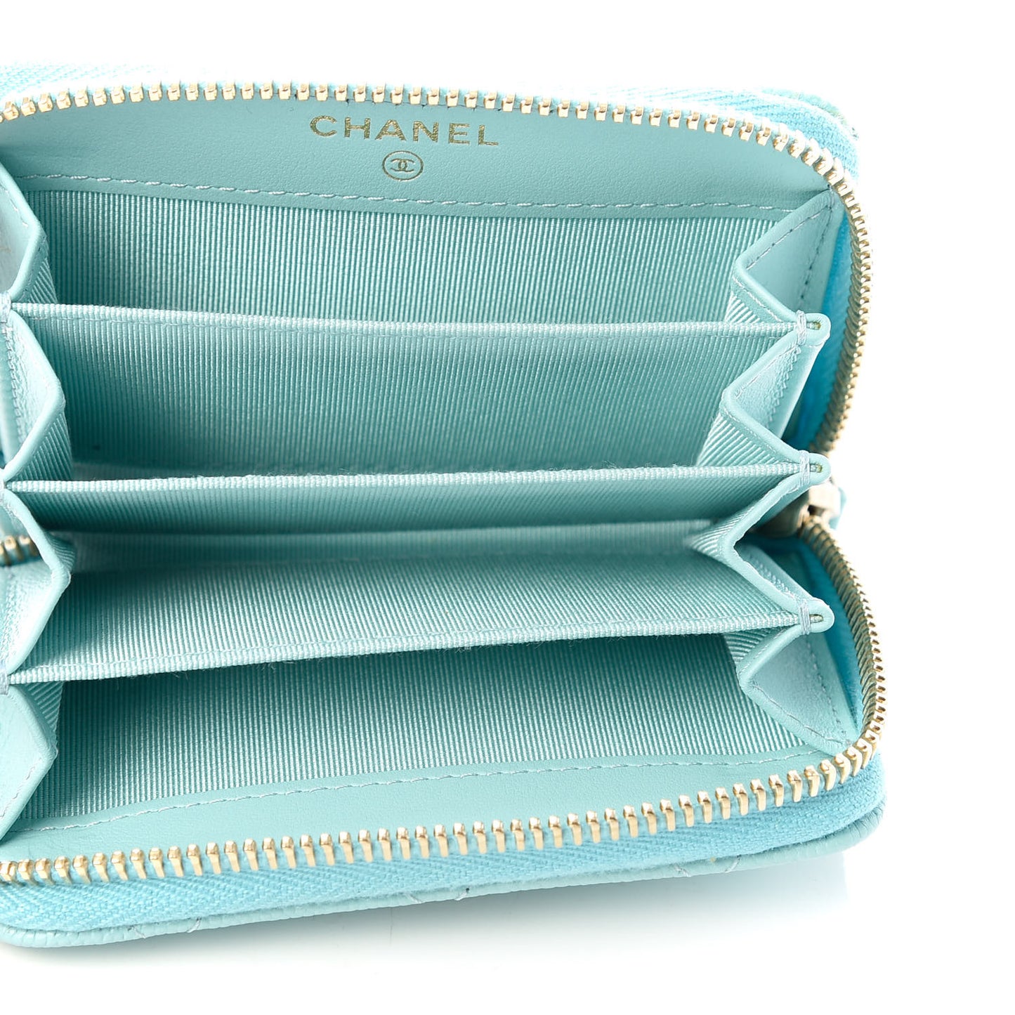 Caviar Quilted Zip Coin Purse Light Blue