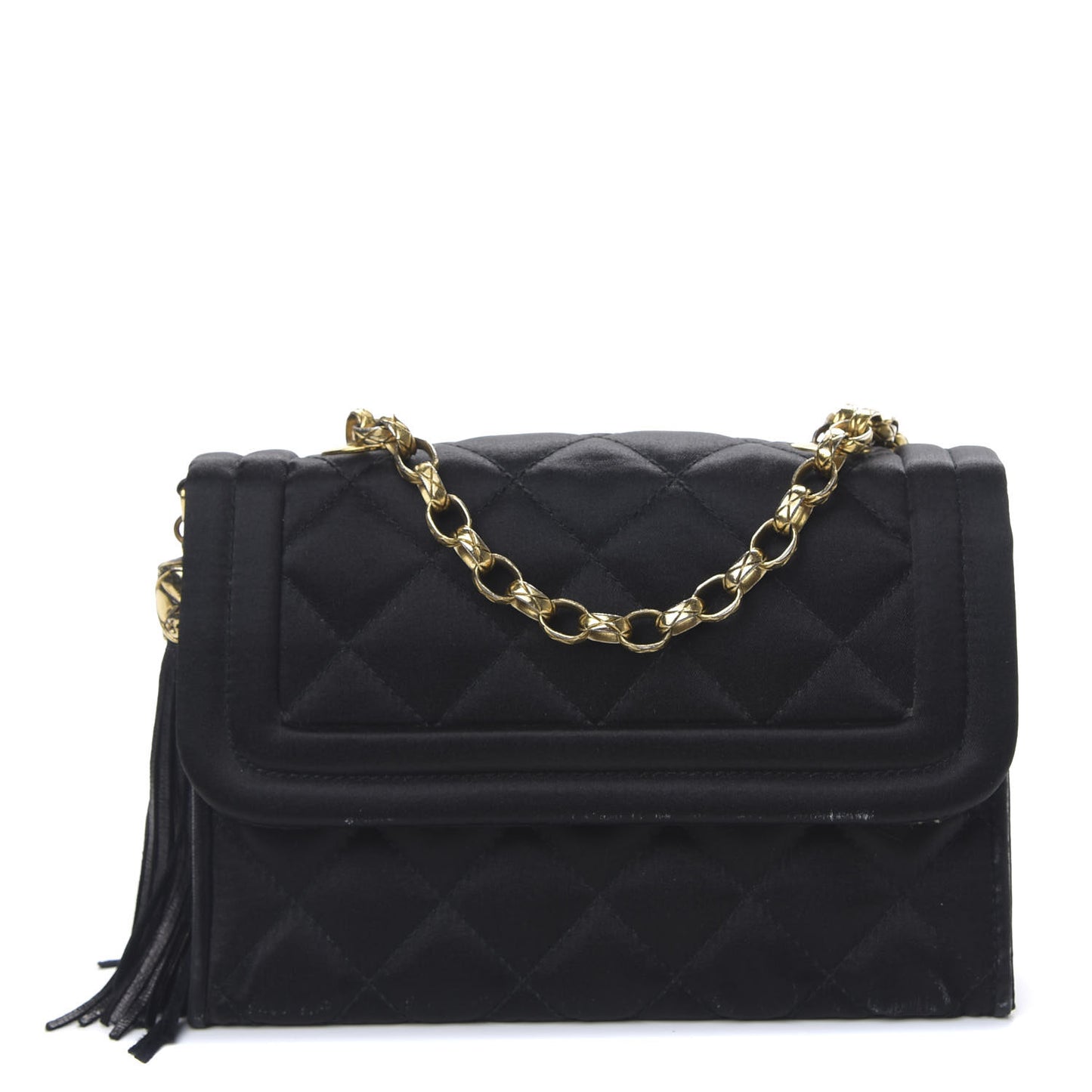 Satin Quilted Tassel Mini Flap Black