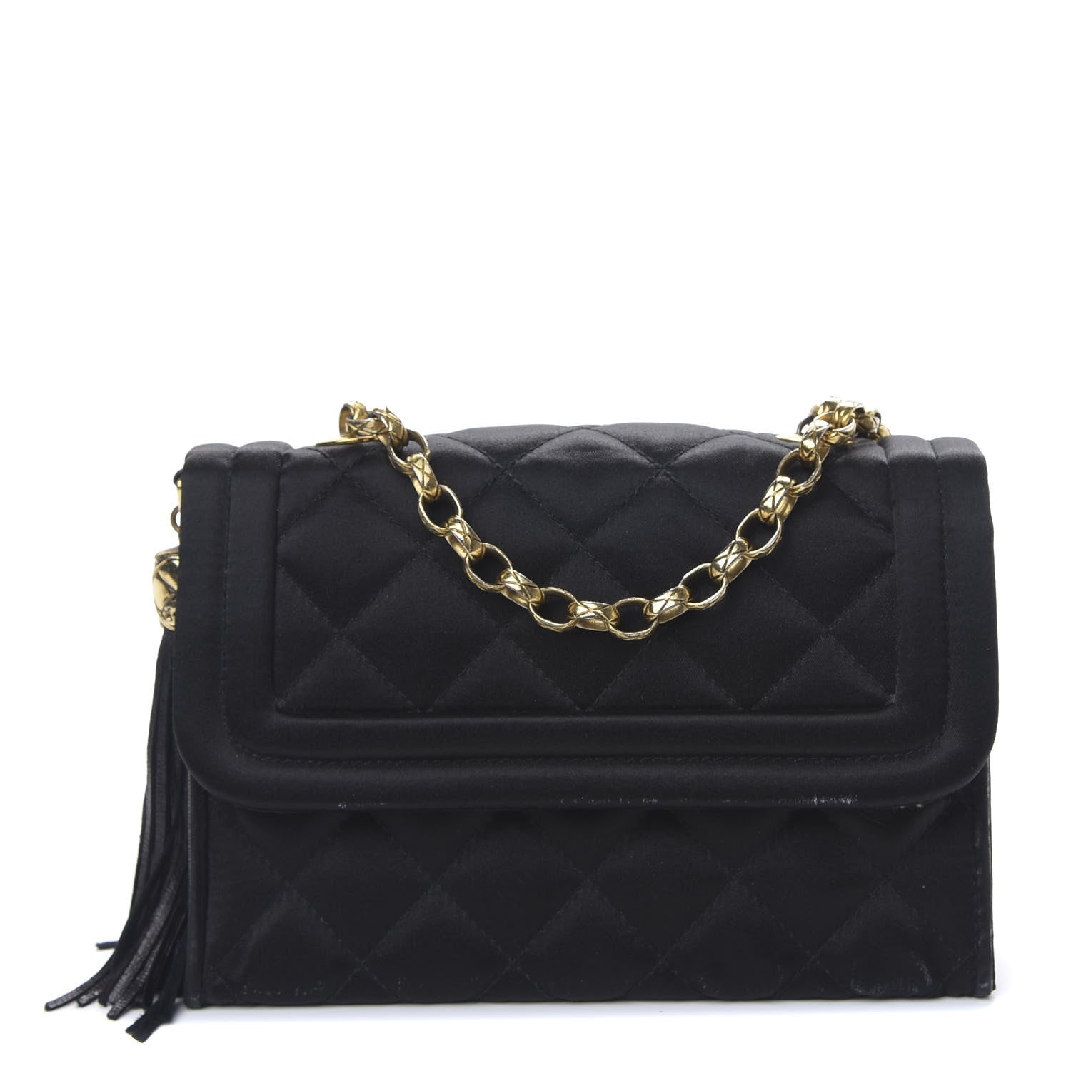 Chanel Satin Quilted Tassel Mini Flap Black 1 of 11
