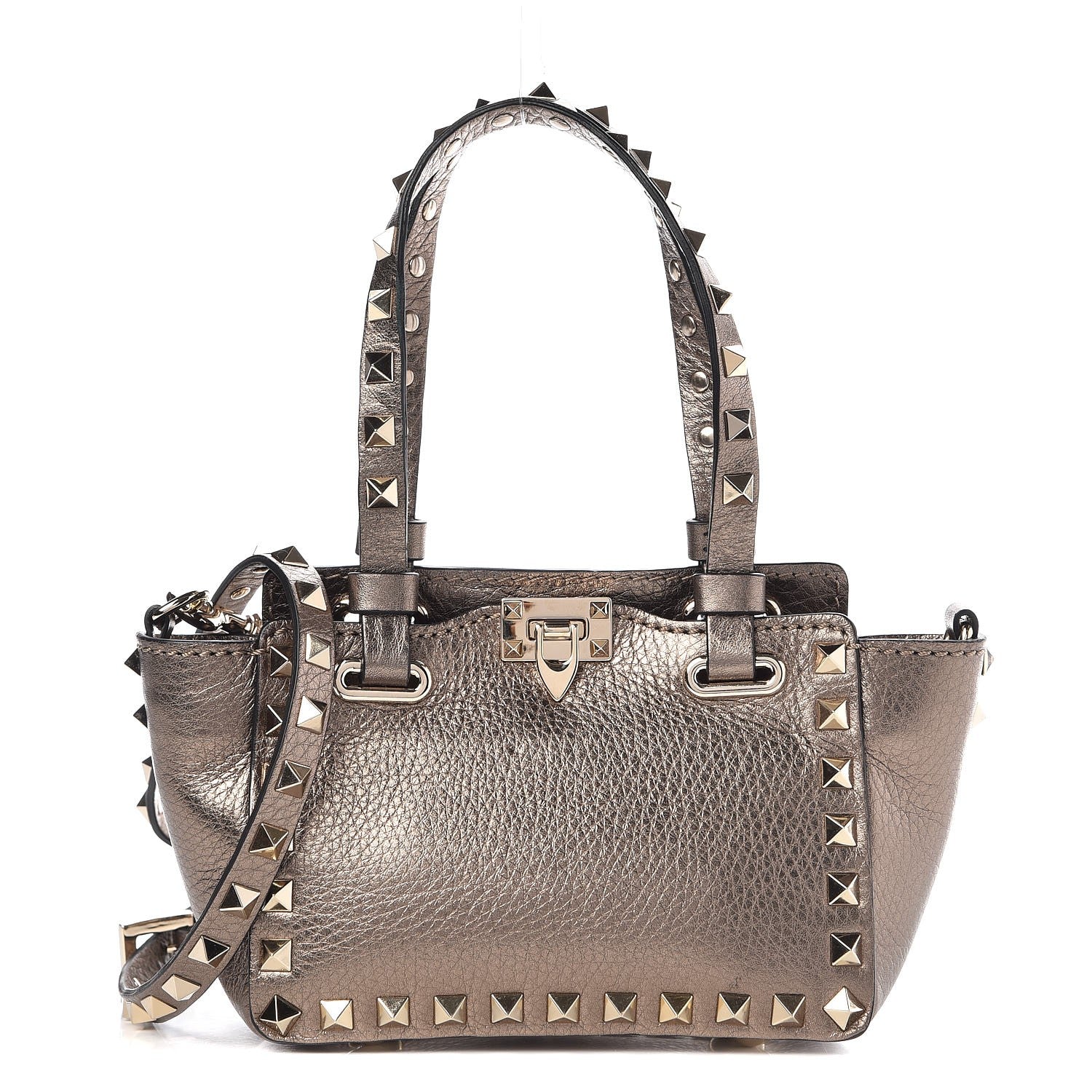 Valentino Garavani Metallic Pebbled Calfskin Micro Rockstud Tote Sasso 1 of 8