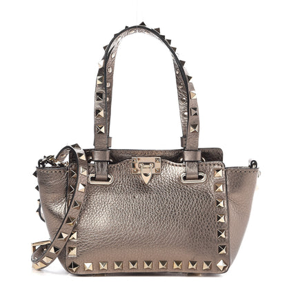 Valentino Garavani Metallic Pebbled Calfskin Micro Rockstud Tote Sasso 1 of 8