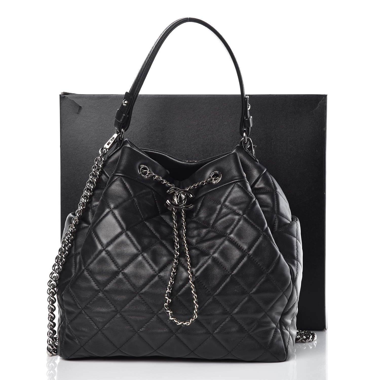 Chanel Lambskin Quilted CC Chain Bucket Bag Black 13 of 14