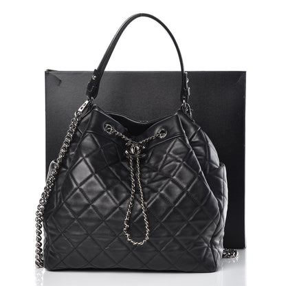 Chanel Lambskin Quilted CC Chain Bucket Bag Black 13 of 14