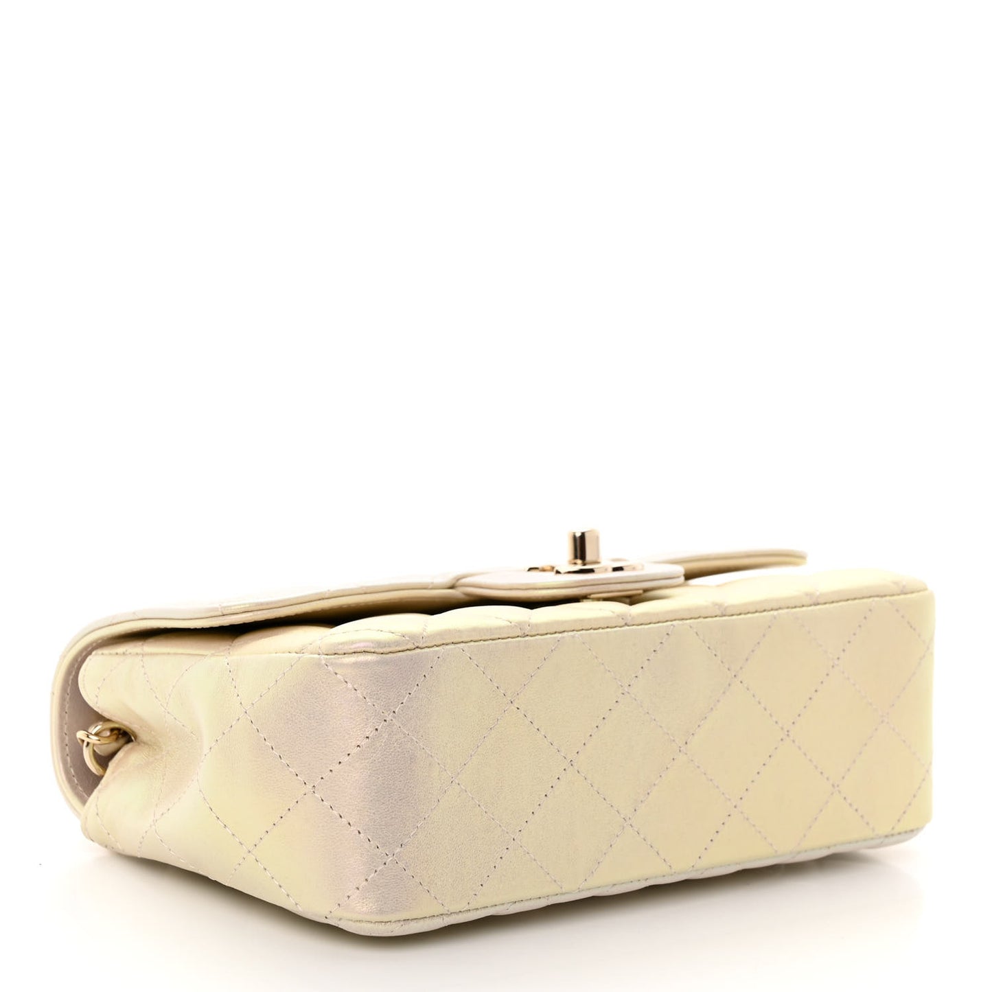 Iridescent Lambskin Quilted Mini Rectangular Flap Ivory