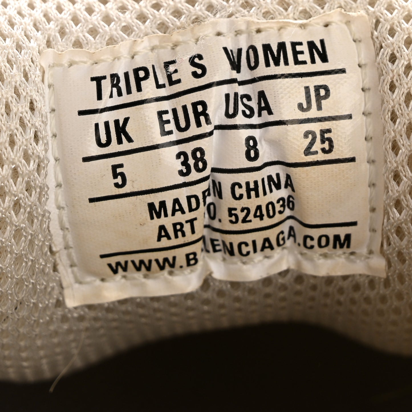 Fabric Mesh Womens Triple S Sneakers 38 White