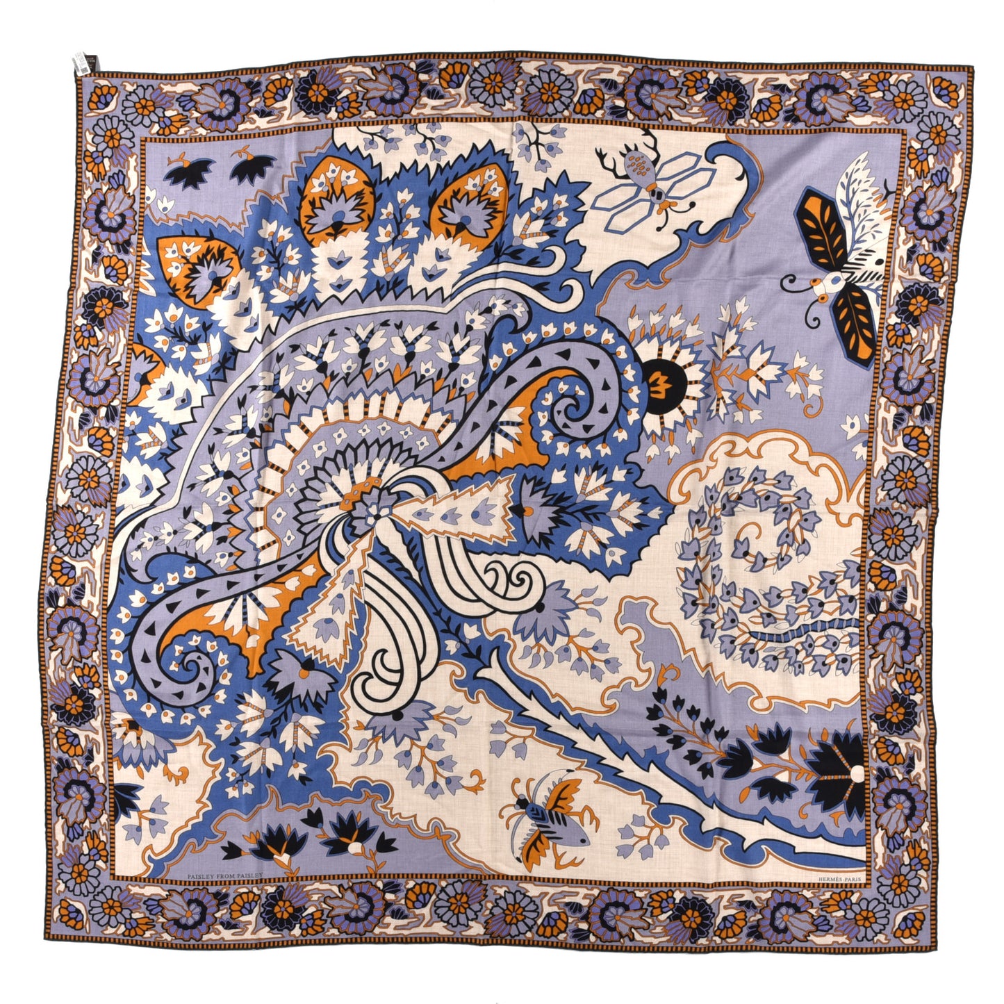 Cashmere Silk Paisley Shawl 140 Naturel Lavender Gold