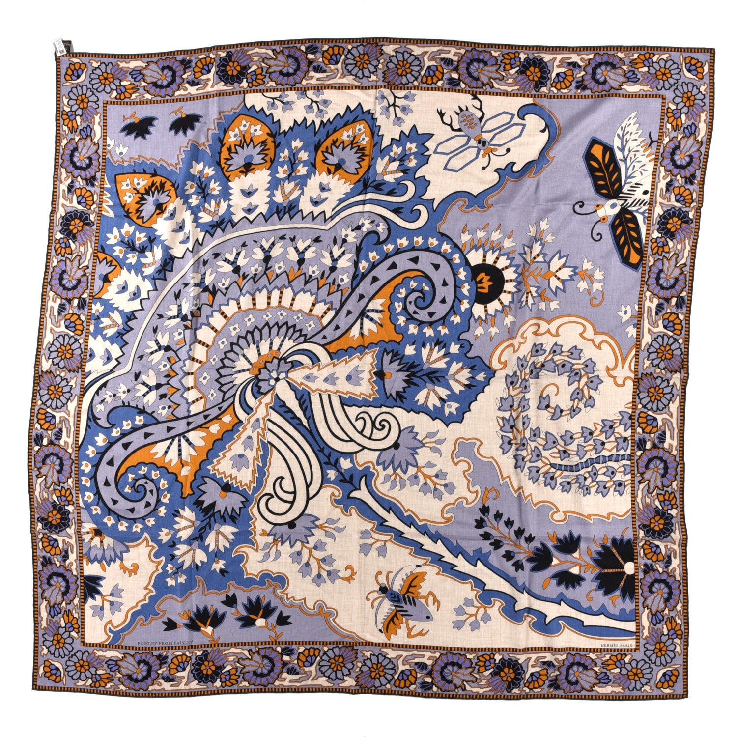 Hermes Cashmere Silk Paisley Shawl 140 Naturel Lavender Gold 1 of 3