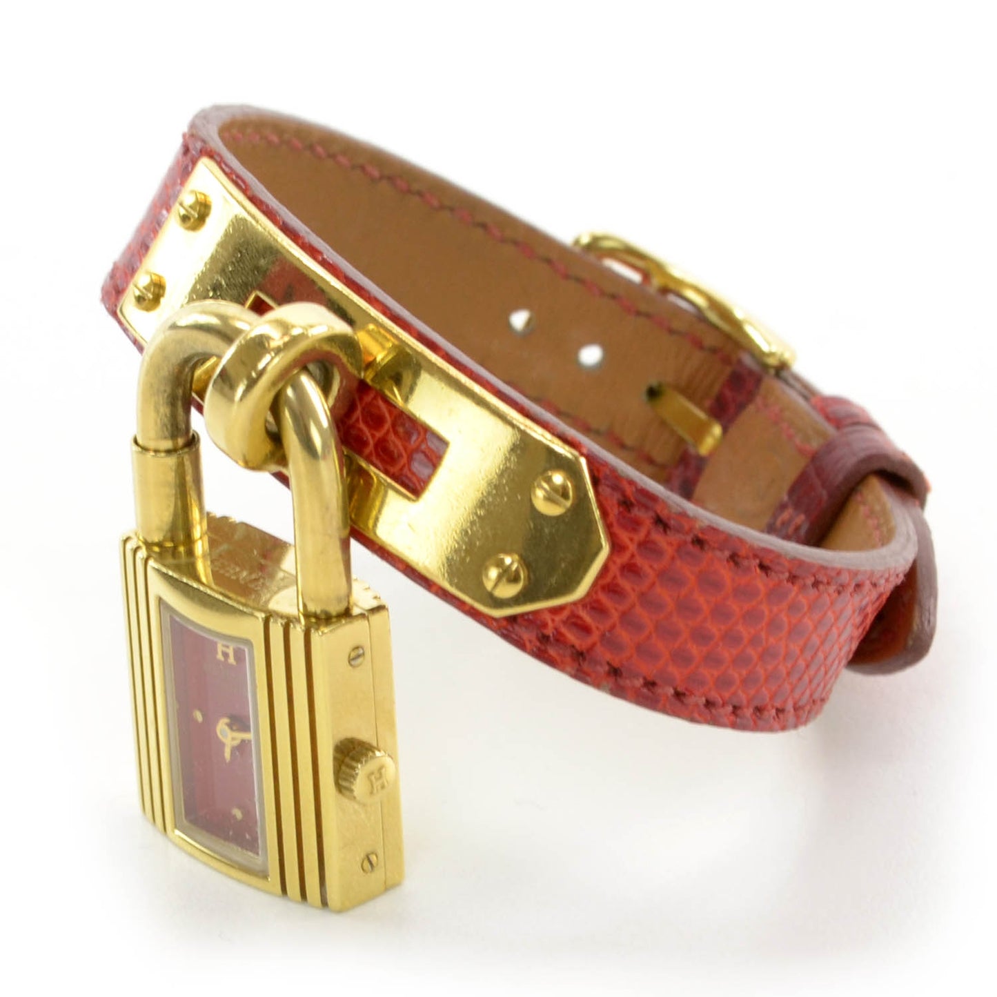 Stainless Steel Lizard 20mm Kelly Cadena Quartz Watch Rouge Moyen