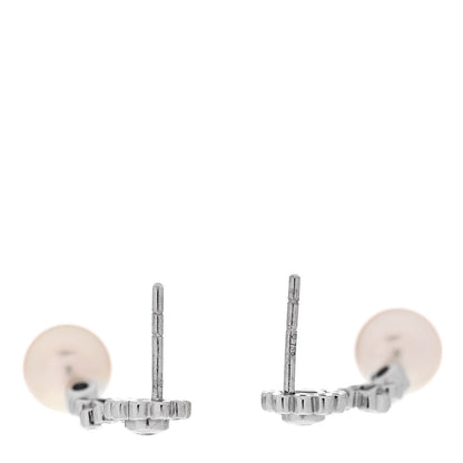 Mikimoto 18K White Gold Diamond Akoya Pearl 7.5mm Deco Drop Earrings 3 of 5