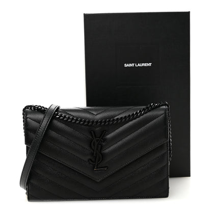 Saint Laurent Grain De Poudre Matelasse Chevron Monogram Monochrome Envelope Chain Wallet Black 12 of 12