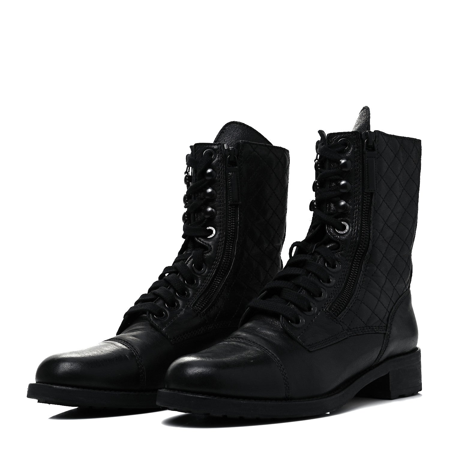 Chanel Calfskin Quilted Lace Up Combat Boots 39 Black 3 of 7