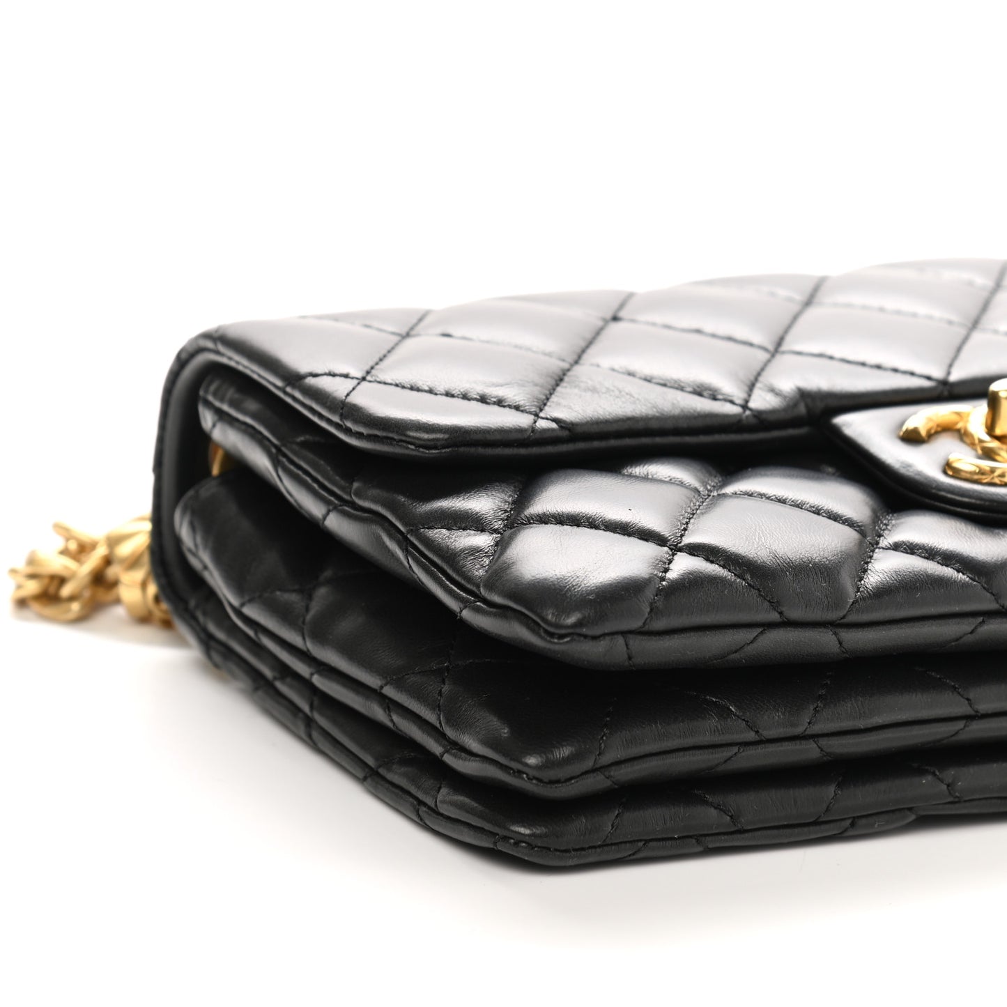 Lambskin Quilted Small Pillow Crush Flap Black