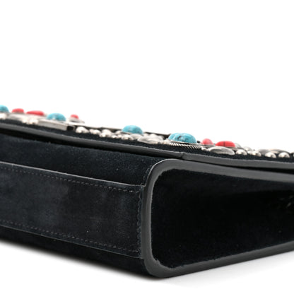 Saint Laurent Suede Small Monogram Stone Studded Kate Satchel Black Turquoise Coral 9 of 13