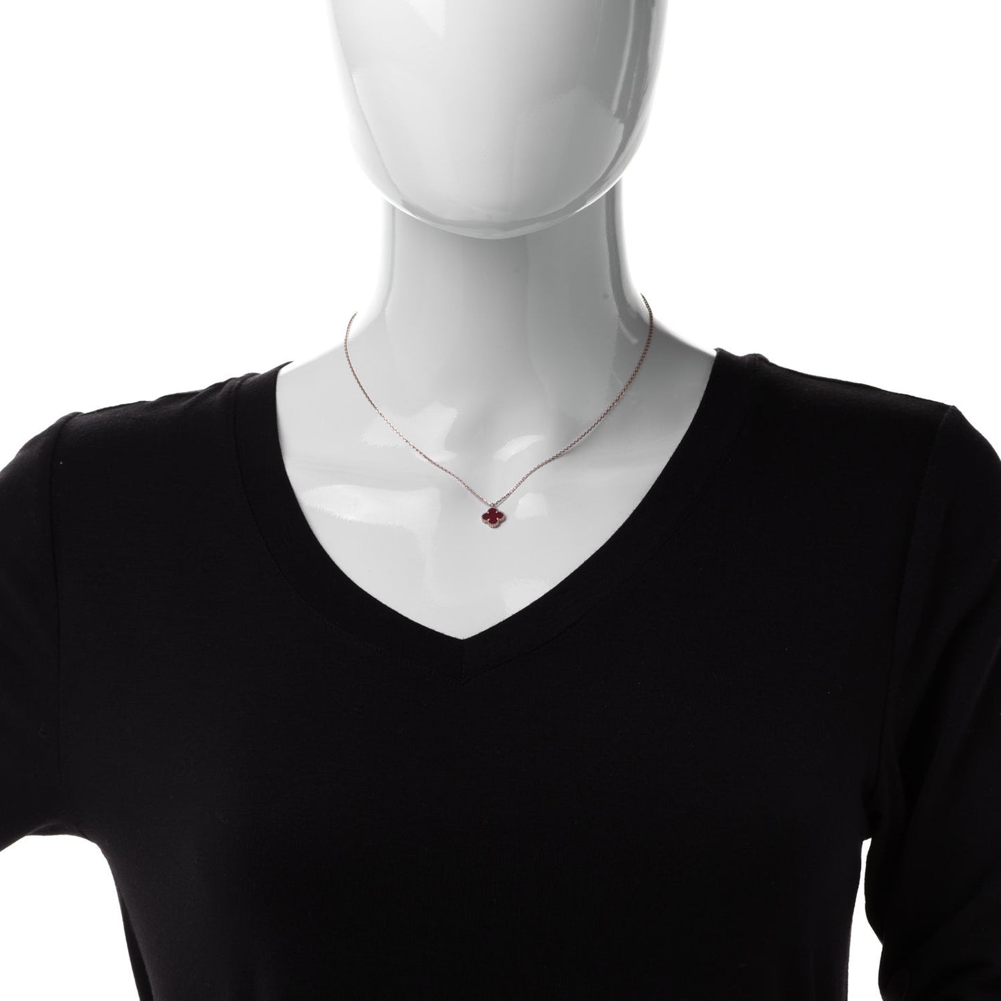 18K Rose Gold Carnelian Sweet Alhambra Pendant Necklace