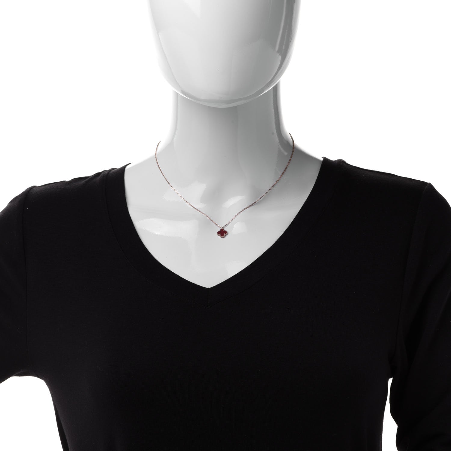 Van Cleef & Arpels 18K Rose Gold Carnelian Sweet Alhambra Pendant Necklace 2 of 7
