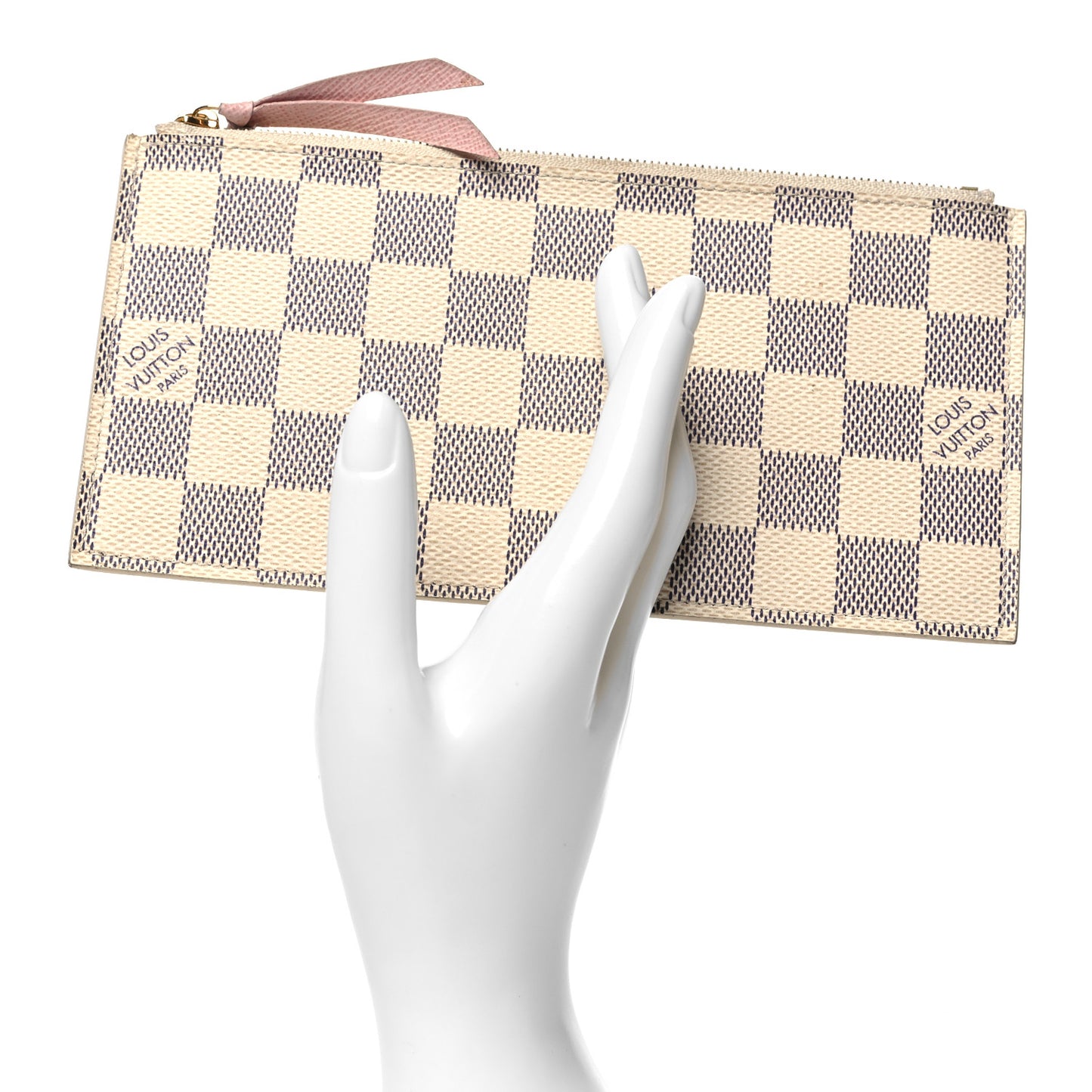 Damier Azur Felicie Chain Wallet Zippered Insert Rose Ballerine