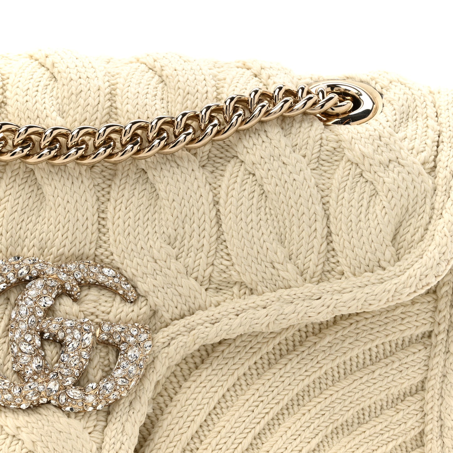 Knitted Wool Crystal Small GG Marmont Shoulder Bag Ivory