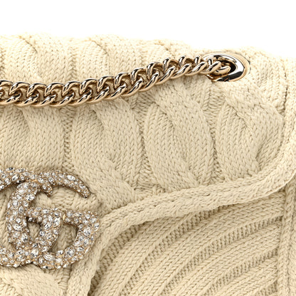 Gucci Knitted Wool Crystal Small GG Marmont Shoulder Bag Ivory 7 of 9