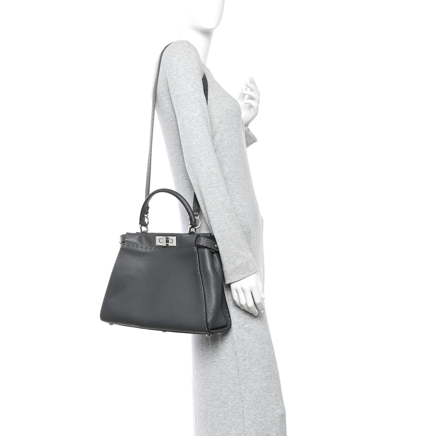 Cuoio Romano Selleria Bi-Color Medium Peekaboo Iconic Satchel Asfalto Latte