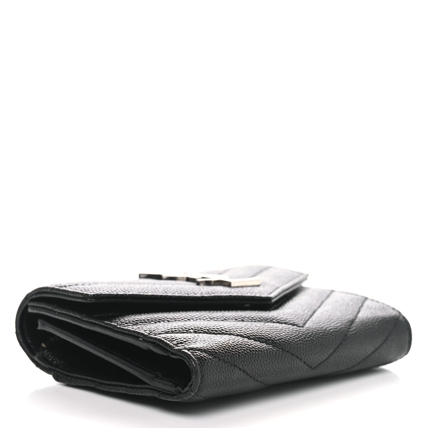 Grain De Poudre Matelasse Chevron Monogram Compact Tri Fold Wallet Black