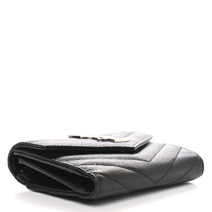 Saint Laurent Grain De Poudre Matelasse Chevron Monogram Compact Tri Fold Wallet Black 4 of 7