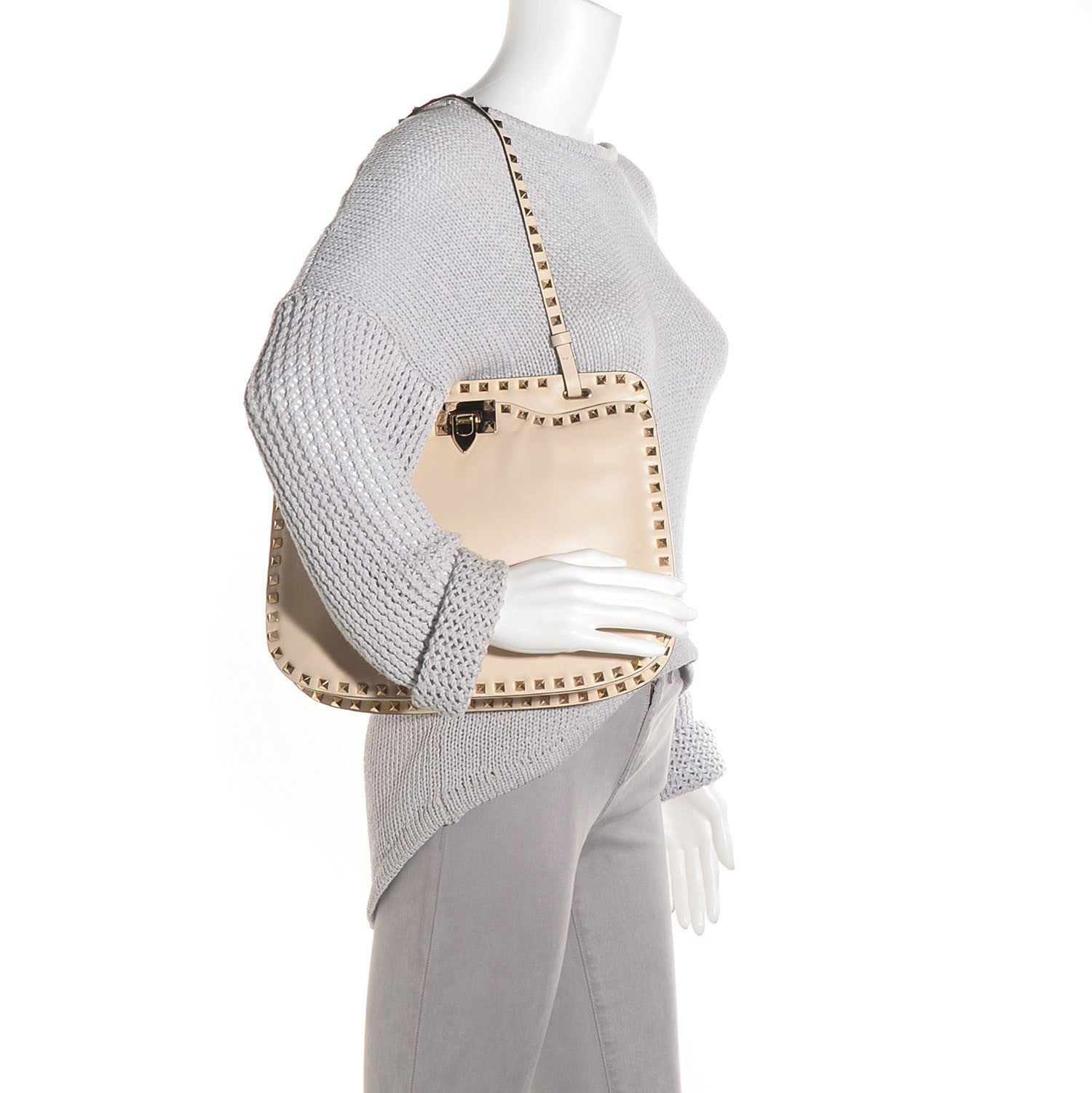 Valentino Garavani Vitello Rockstud Shoulder Satchel Ivory 2 of 9