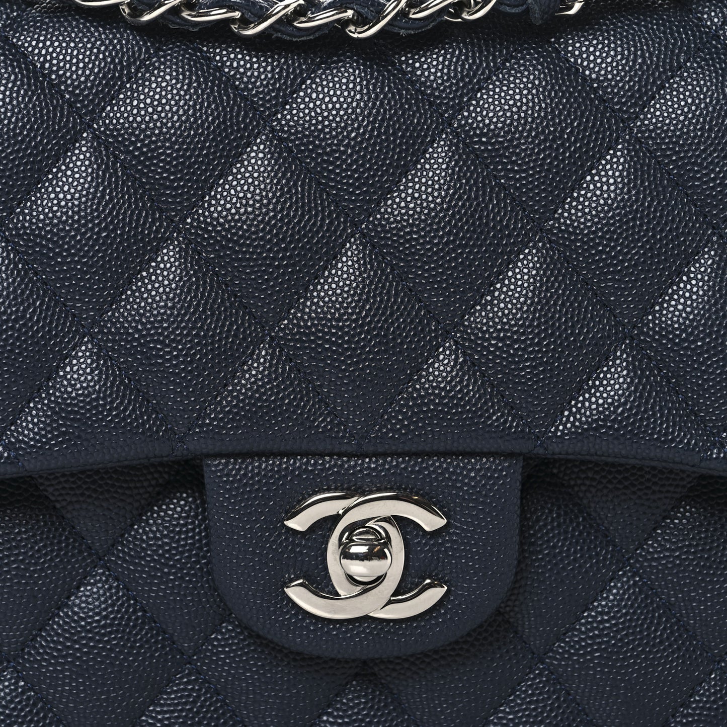 Caviar Quilted Medium Double Flap Navy