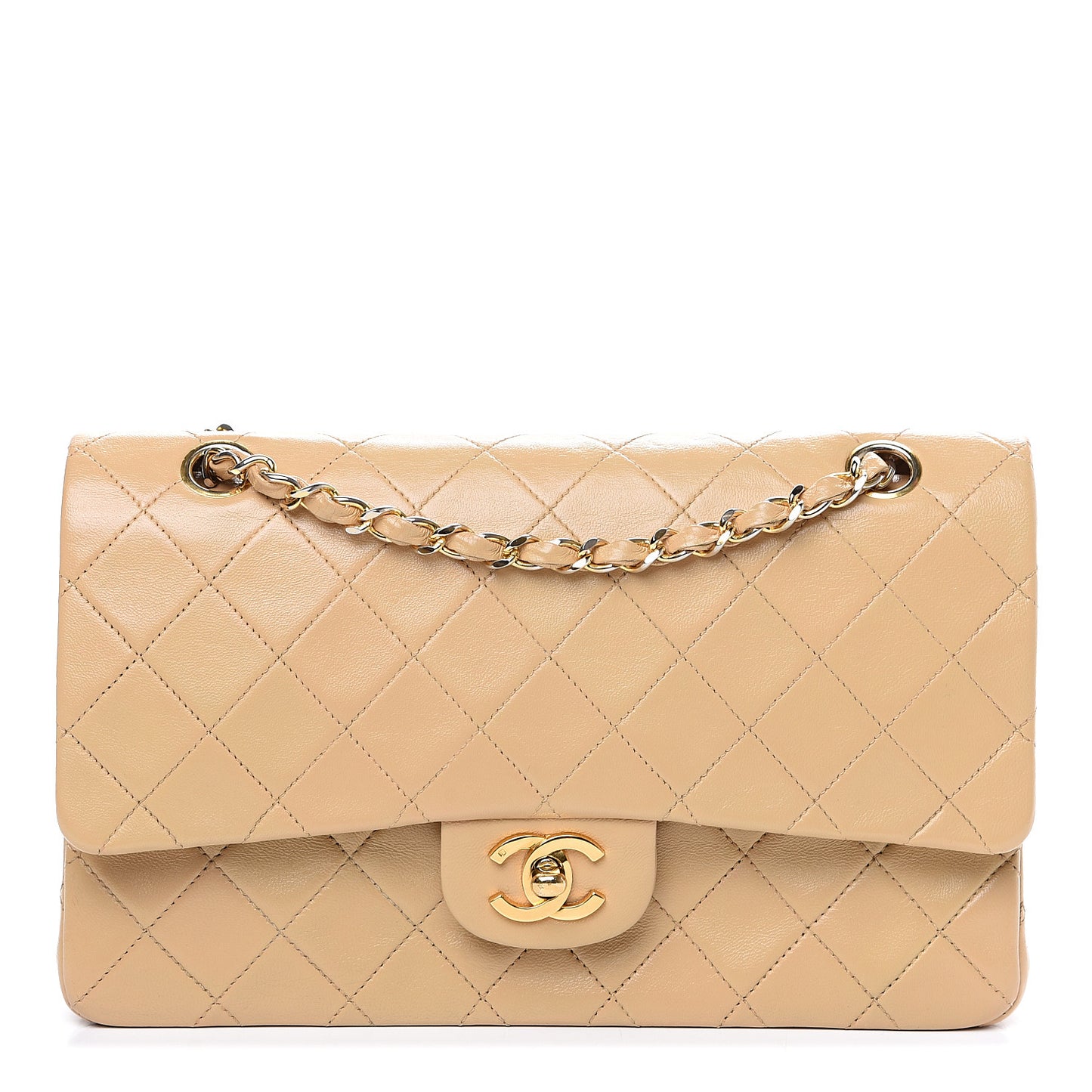 Lambskin Quilted Small Double Flap Beige