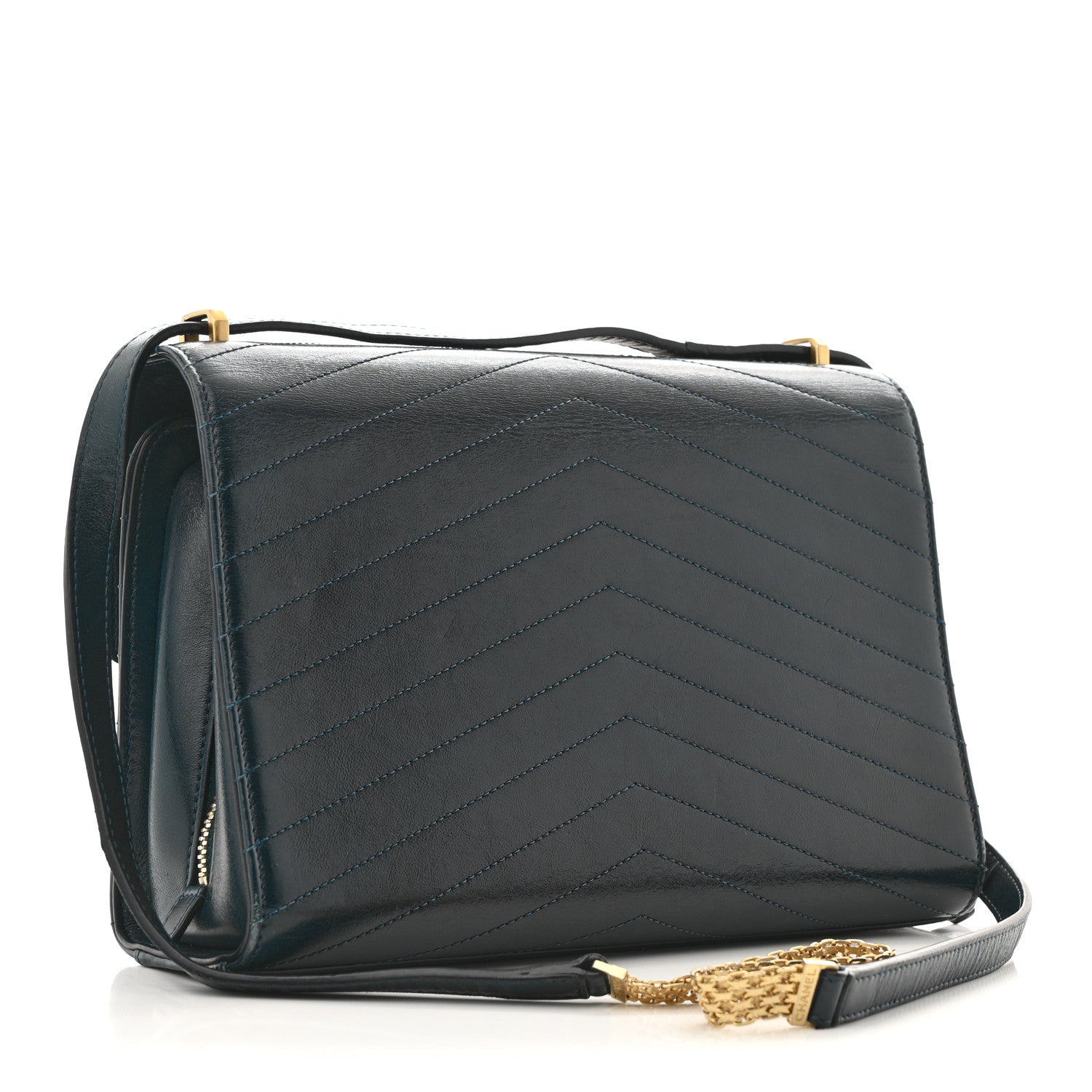 Chanel Calfskin Chevron Quilted Medal Flap Blue 3 of 16