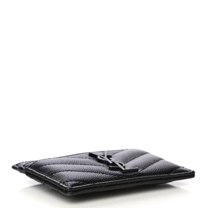 Saint Laurent Grain De Poudre Matelasse Chevron Monogram Credit Card Case Black 4 of 11