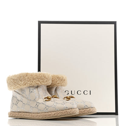 Gucci Canvas Wool Lame GG Monogram Womens Fria Horsebit Ankle Boots 36 Gardenia Silver Butterscotch 10 of 10