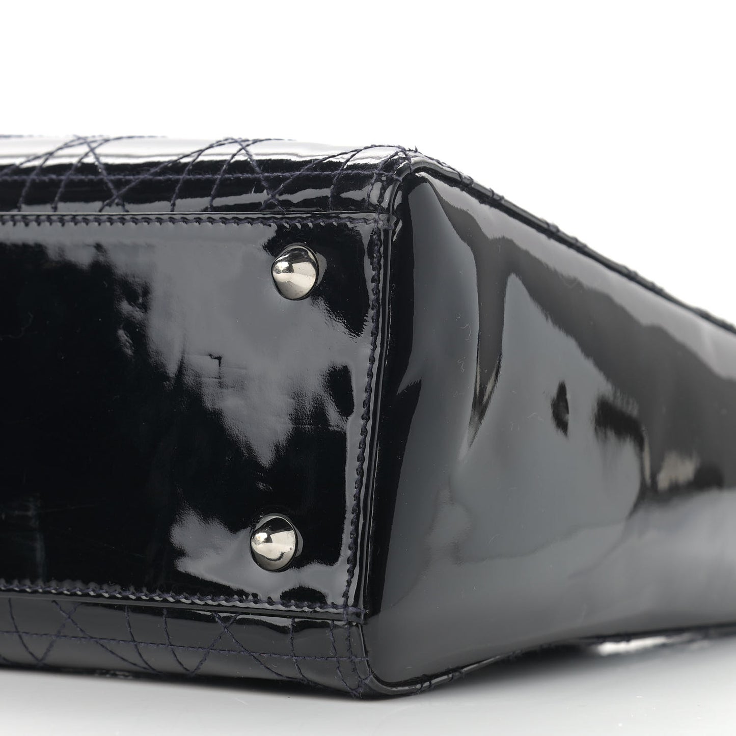 Patent Cannage Stitched Large Lady Dior Dark Navy Blue