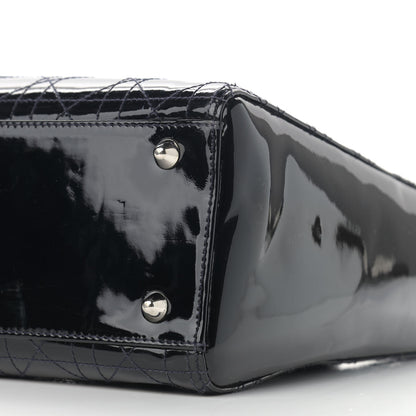 Christian Dior Patent Cannage Stitched Large Lady Dior Dark Navy Blue 10 of 13