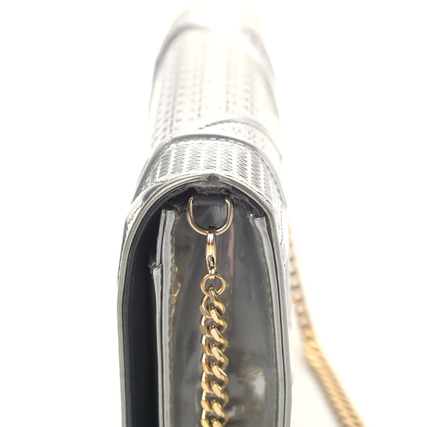 Metallic Patent Micro-Cannage Diorama Wallet on Chain Pouch Silver
