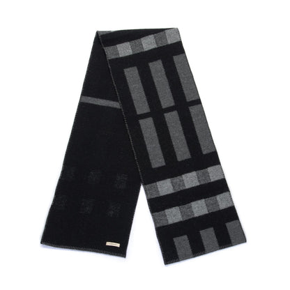 Burberry Wool Cashmere Half Mega Check Blanket Scarf Black Grey 3 of 5