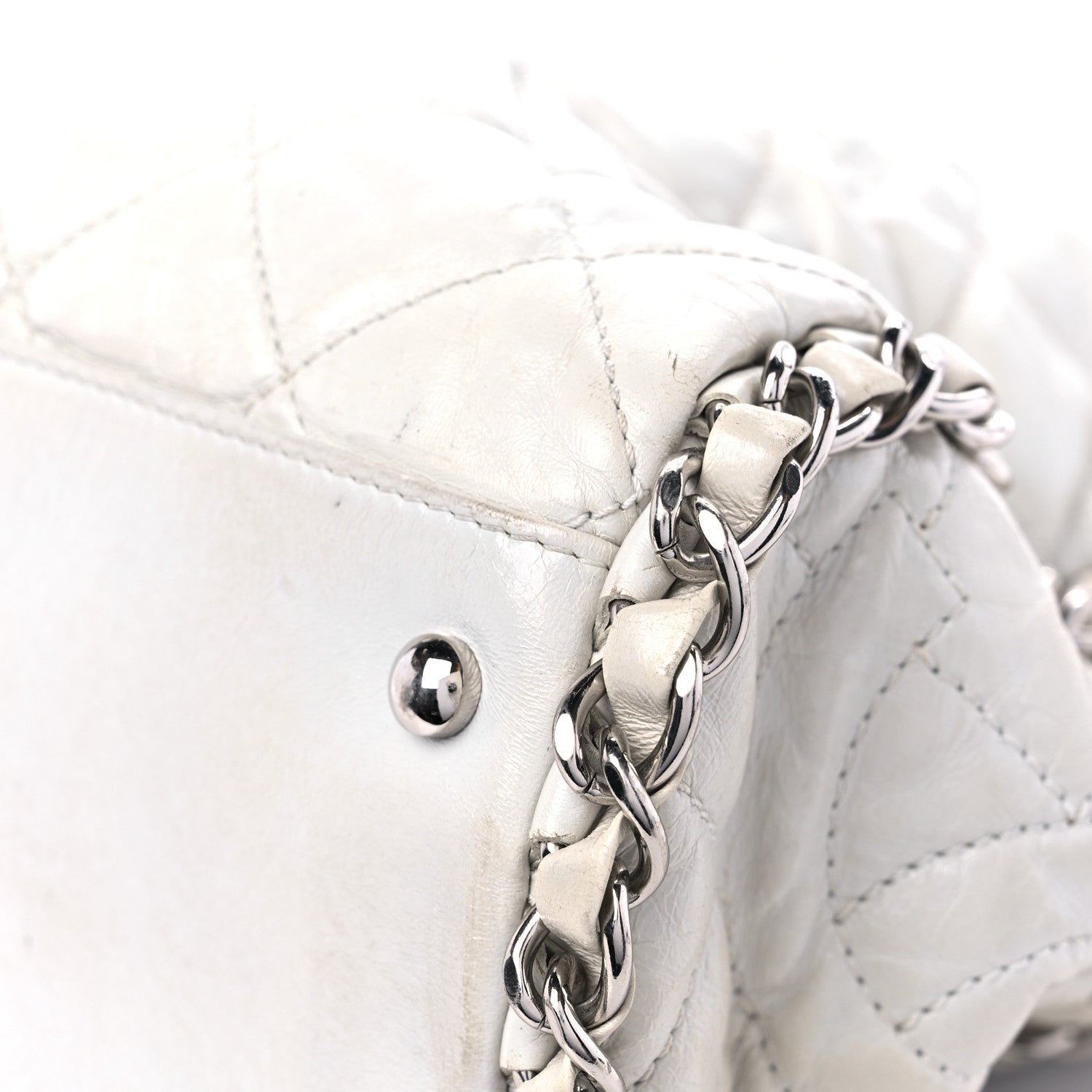 Chanel Glazed Calfskin Quilted Large Chain Me Hobo Dark White 9 of 21